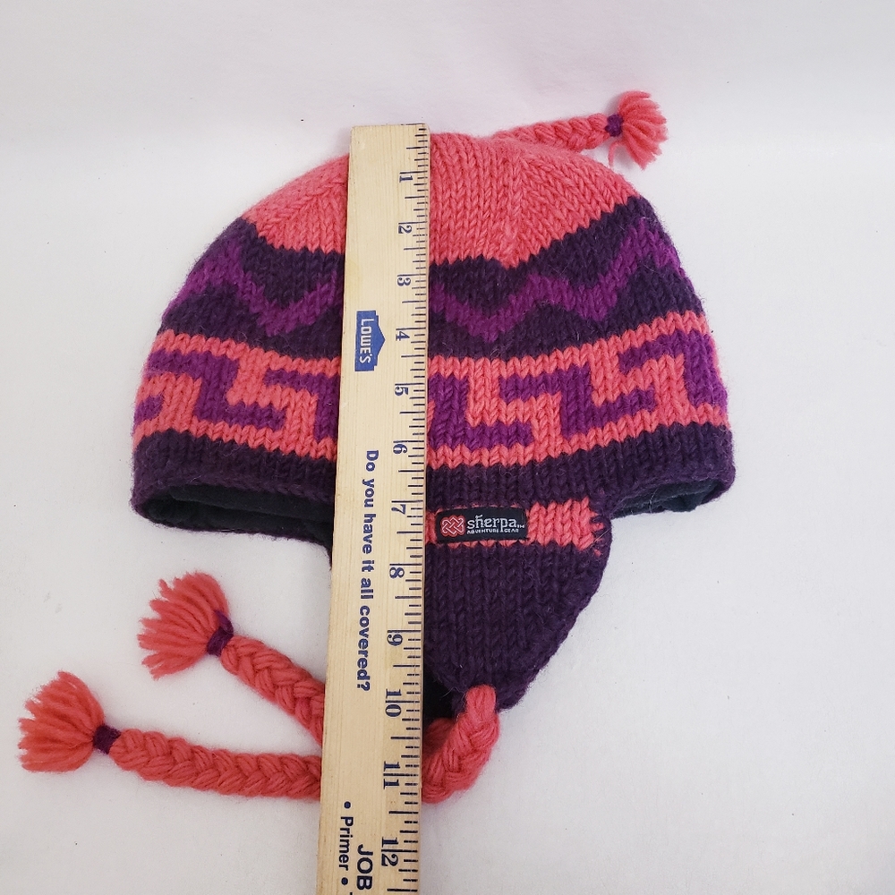 Sherpa Hand Knitted 100% Wool Pink & Purple Winter Hat, Fully Lined - Picture 2 of 6